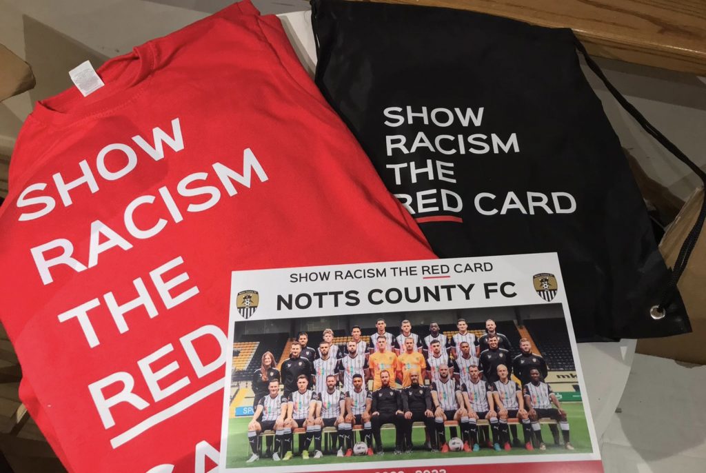 An image of Notts County Foundation and Show Racism the Red Card materials from the partnership event.
